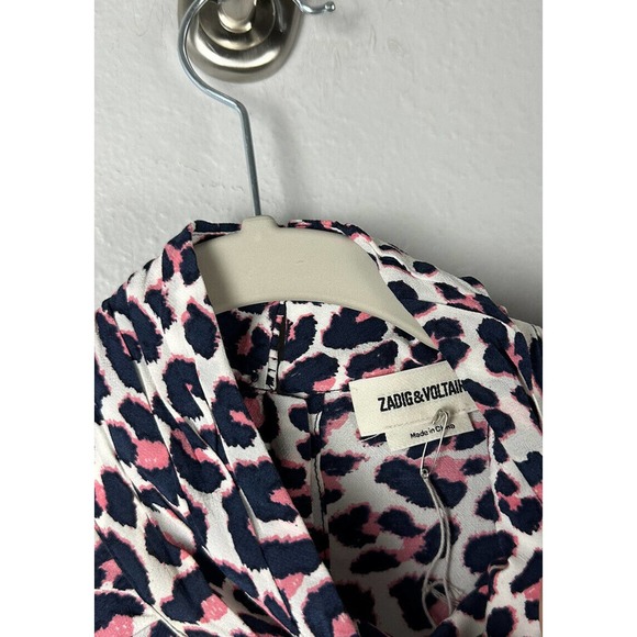 Zadig & Voltaire Dress Rivali White/Pink Leopard Print Size Large Mock Neck Mini - Picture 5 of 6